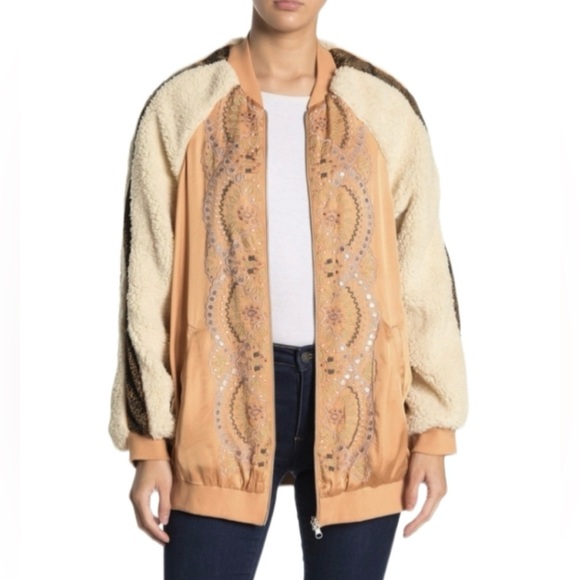 NWT - Free People Wicked Games Liquid Sand BomberJacket - Picture 1 of 12